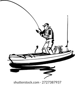 Ilustração de vetor plano de uma pessoa caiaque na água. Caractere estilizado em um design limpo e mínimo, representando caiaque, esportes aquáticos, aventura ao ar livre e lazer ativo. Adequado para sites de viagens e esporte, aplicativos móveis, cartazes, banners, materiais de turismo e projetos relacionados à natureza, atividades de verão e um estilo de vida ativo.