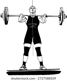 Ilustração de vetor plano de uma pessoa levantando uma cabeça de sino. Atleta estilizado em um design limpo, moderno, mínimo, representando levantamento de peso, treinamento de força e aptidão funcional. Adequado para marca de ginásio, sites de fitness, aplicativos móveis, cartazes, banners, programas de treino, eventos esportivos e projetos relacionados à saúde.