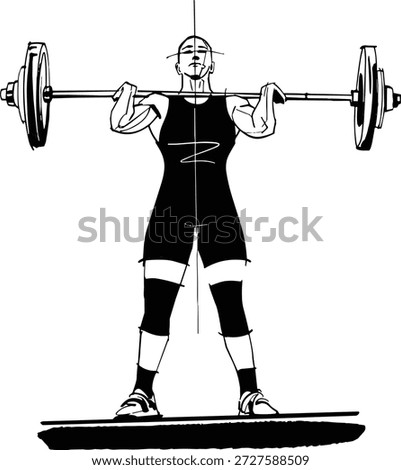 Flat vector illustration of a person lifting a barbell overhead. Stylised athlete in a clean, modern, minimal design, representing weightlifting, strength training, and functional fitness. Suitable for gym branding, fitness websites, mobile apps, posters, banners, workout programs, sports events, and health-related projects.