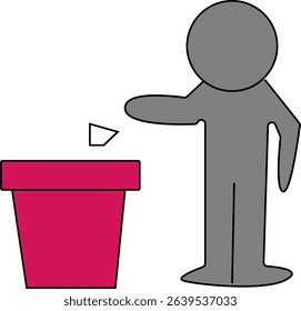 Flat Vector Illustration of Person Throwing Trash into Bin – Eco Friendly Waste Management Concept for Clean Environment Campaigns and Recycling Projects
