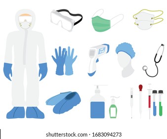 flat vector illustration of personal protective equipment in the hospital to face covid-19 the pandemic and other illnesses around the world to prevent covid-19 corona virus concept