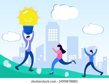 Ilustración vectorial plana del carácter de una persona como líder para sus colegas. Liderazgo, desafío, capacitación, concepto de planificación