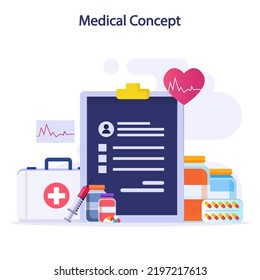 ilustración plana de farmacia y concepto médico, ayuda, atención de la salud, farmacia, medicina.