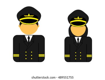 Flat vector illustration of pilot. Male and female.