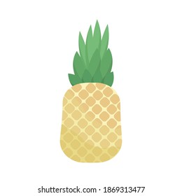 Flat vector illustration of pineapple summer fruit on white background. Healthy food drawn in cartoon style.