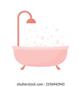 flat vector illustration of a pink bath with bubbles