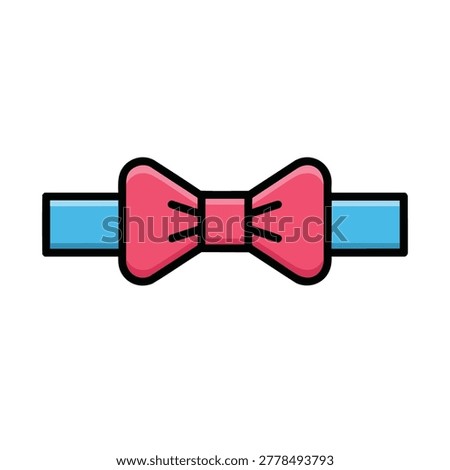 A flat vector illustration of a pink bowtie with a blue strap, representing a stylish formal fashion accessory isolated on a white background.