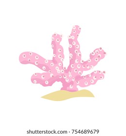 Flat vector illustration of pink coral with cylindrical branches from tropical reefs. Tropical sea life