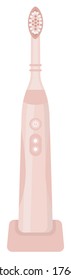 Flat vector illustration of pink electric toothbrush on white isolated background. Oral care hygiene product, dental cleaning tool.