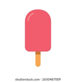 Flat vector illustration of a pink ice cream popsicle on a wooden stick. Simple and playful summer dessert icon perfect for food apps, menus, children’s products, or frozen treat branding.