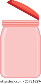 Flat Vector Illustration of Pink Jar with Red Lid Open