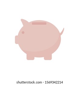  Flat vector illustration of pink piggy bank. Saving money, banking concept