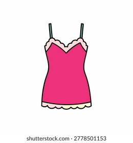 A flat vector illustration of a pink women camisole top featuring scalloped lace trim on the neckline and hem isolated on a white background.
