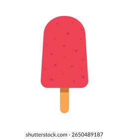 Flat vector illustration of a pink-red popsicle with dotted texture, representing a strawberry ice cream bar. Ideal for summer dessert themes, food menus, kids’ products, and snack-related content.