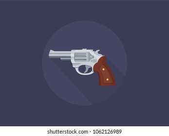 Flat vector illustration of pistol, gun, handgun, revolver Icon Illustration