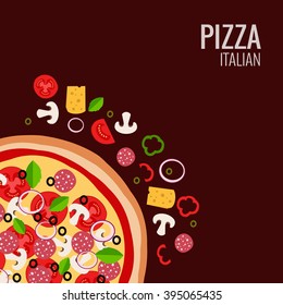   Flat vector illustration of pizza ingredient for pizza menu.
