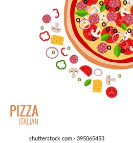   Flat vector illustration of pizza ingredient for pizza menu. 