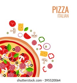   Flat vector illustration of pizza ingredient for pizza menu.
