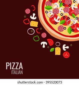   Flat vector illustration of pizza ingredient for pizza menu.
