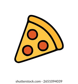 Flat Vector Illustration of Pizza Slice with Pepperoni Toppings and Thick Yellow Crust