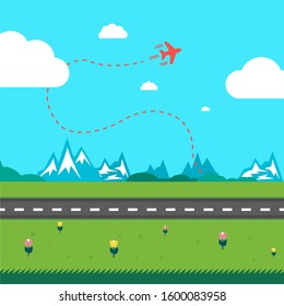 Flat vector illustration of plane with track.