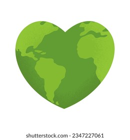 Flat vector illustration of the planet earth in the shape of a heart. The concept of Earth Day and the preservation of the environment. Graphic cartoon icon for posters and banners.