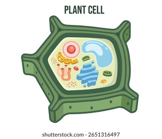 Flat Vector Illustration of Plant Cell Structure Without Labels – Minimalist Modern Educational Graphic for Biology Teaching, Botanical Science Infographics, and Academic or Digital Learning Content