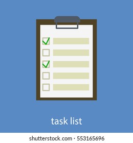 Flat vector illustration the plate with the list of tasks