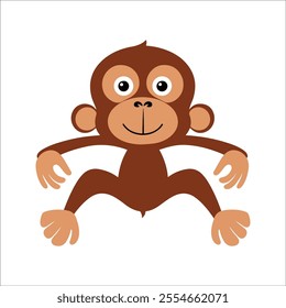 Flat Vector Illustration of Playful Orangutan with Large Eyes and Simple Fur Design