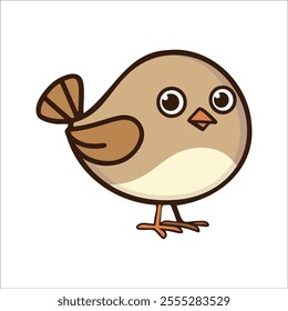 Flat Vector Illustration of Playful Sparrow with Large Eyes and Simplified Wings