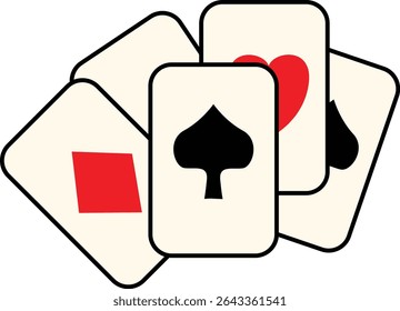 Ilustração de vetor plano de jogar cartas com ternos Espada, Coração, Diamante e Clube para uso de Casino, Jogo e Design de Entretenimento