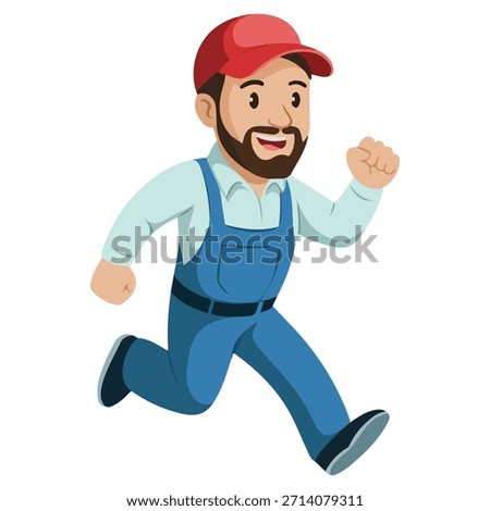 Flat vector illustration plumber running rushing to order quick help breakdowns