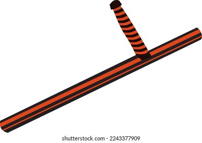 Flat vector illustration of a police baton. Safety rubber baton, isolated clipart. Striped club with a handle. Security weapon. Protective military equipment, law enforcement tool