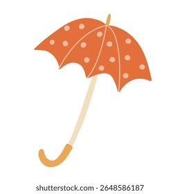 Ilustração vetorial plana de um guarda-chuva de bolinhas em cores quentes do outono. Perfeito para projetos de queda acolhedor e conceitos de dia chuvoso.