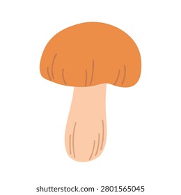Flat vector illustration of a porcini mushroom isolated on a white background. Minimalist clip art of an edible fungus for autumn design, stickers, cards, posters, or web. 