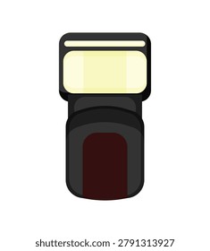 Flat vector illustration of a portable camera speedlight flash. Compact photography equipment isolated on white background.