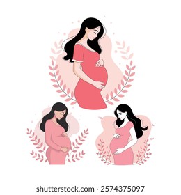 Flat vector illustration Portrait of pregnant woman. Concept of pregnancy and motherhood. 