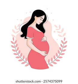 Flat vector illustration Portrait of pregnant woman. Concept of pregnancy and motherhood. 