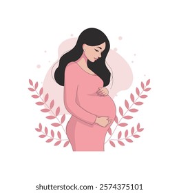 Flat vector illustration Portrait of pregnant woman. Concept of pregnancy and motherhood. 