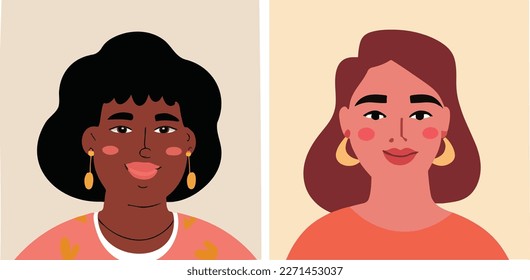 Ilustración vectorial plana de retratos de dos mujeres. 