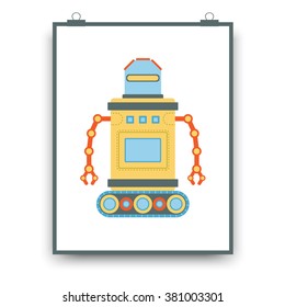 Flat vector illustration poster with the image of robot.