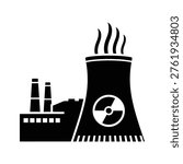 Flat vector illustration of a power station with cooling tower and steam plumes. Symbolizes industry, energy production, and potential hazards. Ideal for environmental reports, energy sector websites, or conceptual design projects.