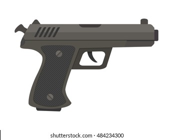 Flat vector illustration of powerful metal pistol, gun, handgun, weapon isolated on white.