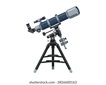 Flat Vector Illustration of a Professional Astronomical Telescope on a Tripod