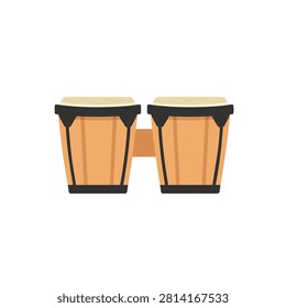 Flat vector illustration of professional bongo drums percussion musical instrument on white background