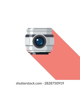 Flat vector illustration of a professional camera lens with long shadow