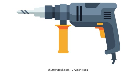 Eine flache Vektorgrafik einer professionellen elektrischen Bohrhammer einzeln auf weißem Hintergrund. Diese Grafik mit Elektrowerkzeugen eignet sich perfekt für Inhalte, die mit Bauarbeiten, Reparaturen zu Hause und Heimwerkerprojekten zusammenhängen.