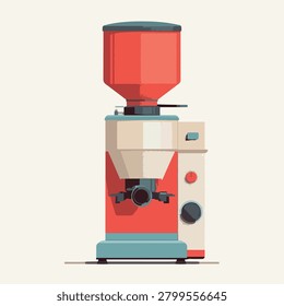 A flat vector illustration of a professional industrial coffee bean grinder machine on a neutral background