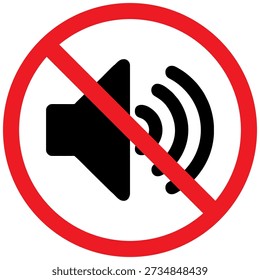 Flat vector illustration of a “keep silent” prohibition sign with a muted speaker symbol. Suitable for offices, meeting rooms, libraries, corporate environments, and public information signage.