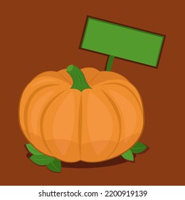 Flat vector illustration of a pumpkin with a sign for an inscription
